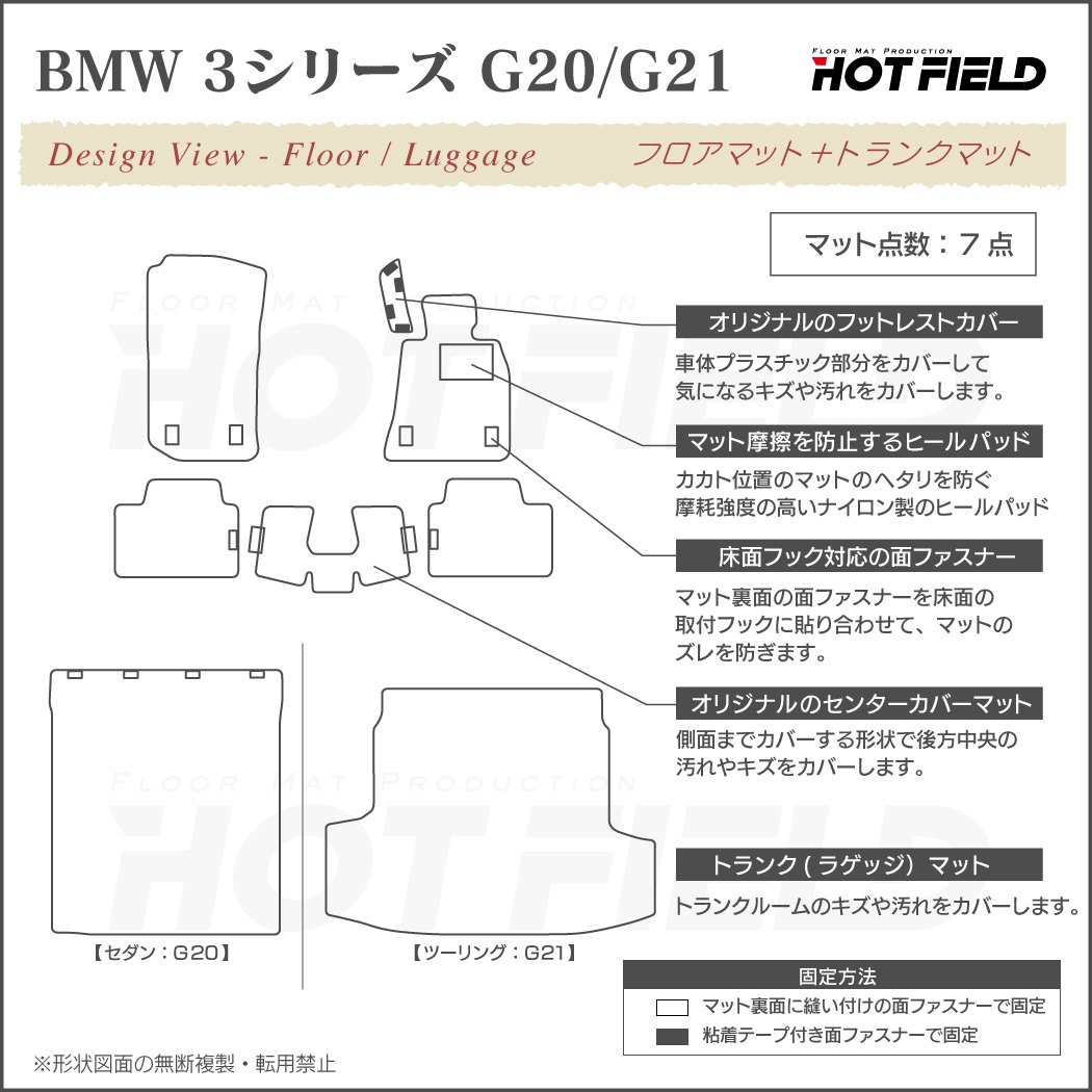 BMW 新型 3シリーズ G20 G21 フロアマット+トランクマット ラゲッジマット ◇ウッド調カーペット 木目 HOTFIELD