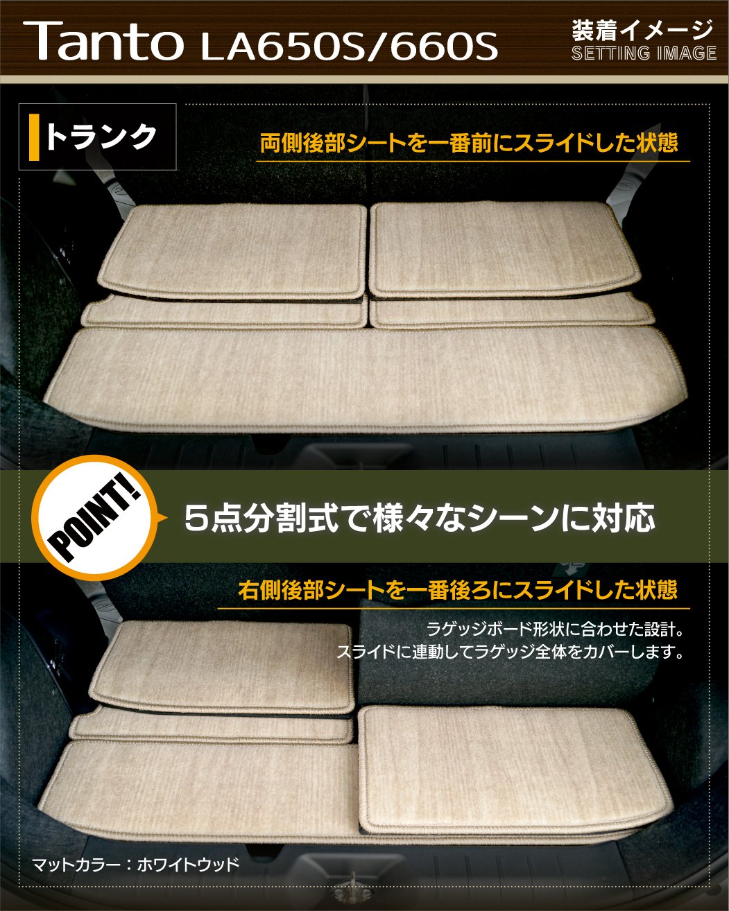 ダイハツ タント タントカスタム トランクマット ラゲッジマット LA650S LA660S ◇ウッド調カーペット 木目 HOTFIELD –  フロアマット専門店HOTFIELD 公式サイト