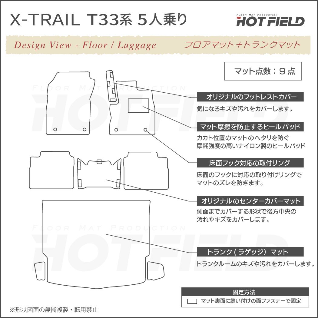 日産 新型 エクストレイル T33系 5人乗用 e-power フロアマット＋トランクマット ラゲッジマット ◇ウッド調カーペット 木目 H