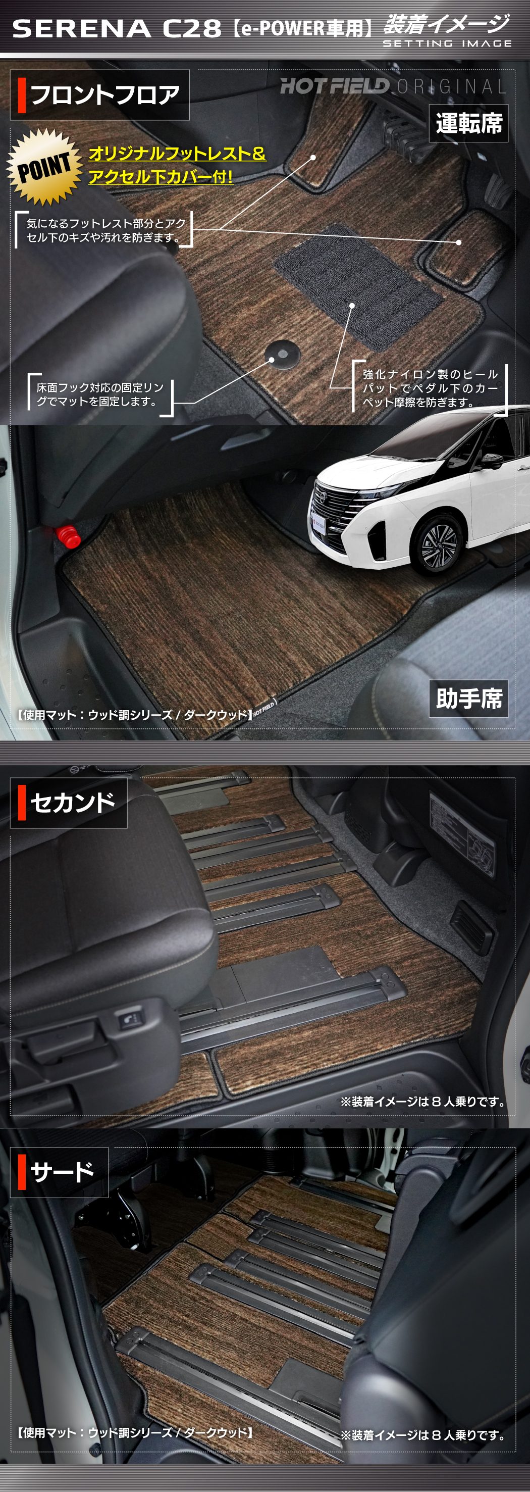 日産 新型 セレナ C28系 e-POWER フロアマット ◇ウッド調カーペット ...