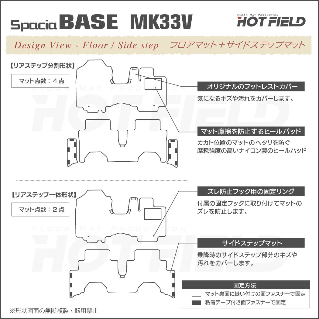 スズキ 新型 スペーシアベース MK33V フロアマット＋ステップマット ◇カーボンファイバー調 リアルラバー HOTFIELD