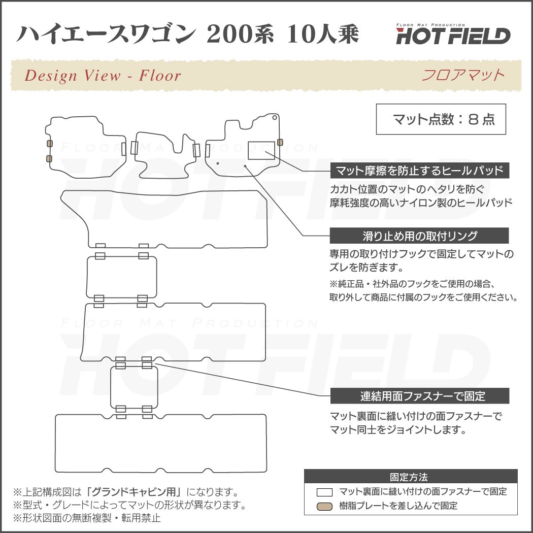 トヨタ ハイエースワゴン 200系 10人乗 フロアマット ◇シャギーラグ調 HOTFIELD - フロアマット専門店HOTFIELD 公式サイト